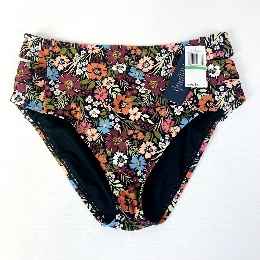 Aqua Couture Multi Color Wildflower High Waist Bikini Bottom Size L